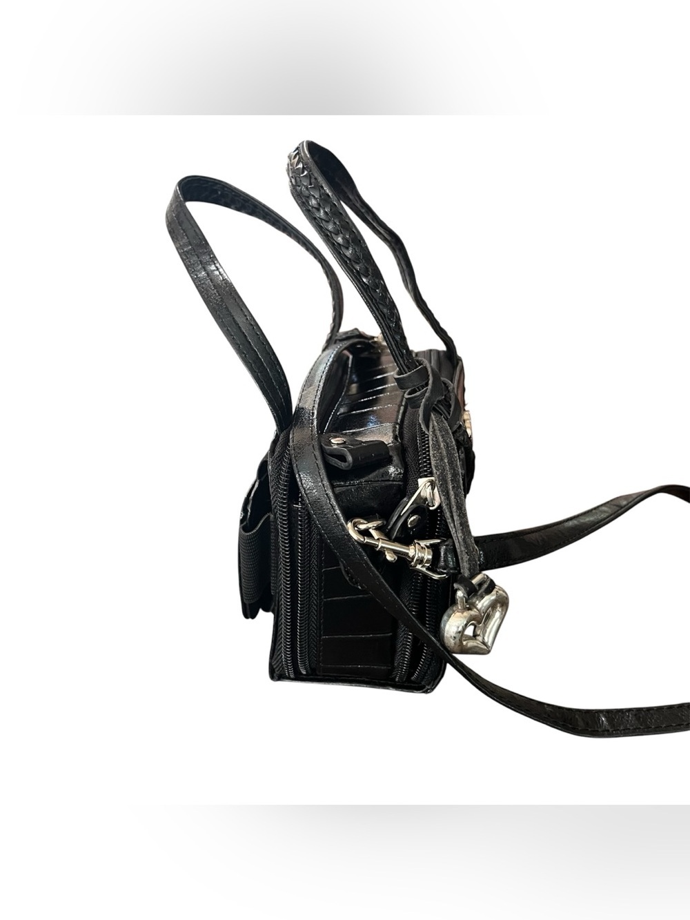 🖤 VINTAGE Brighton Black Croc-Embossed Leather Mini Box Crossbody Bag 🖤 - Picture 7 of 12